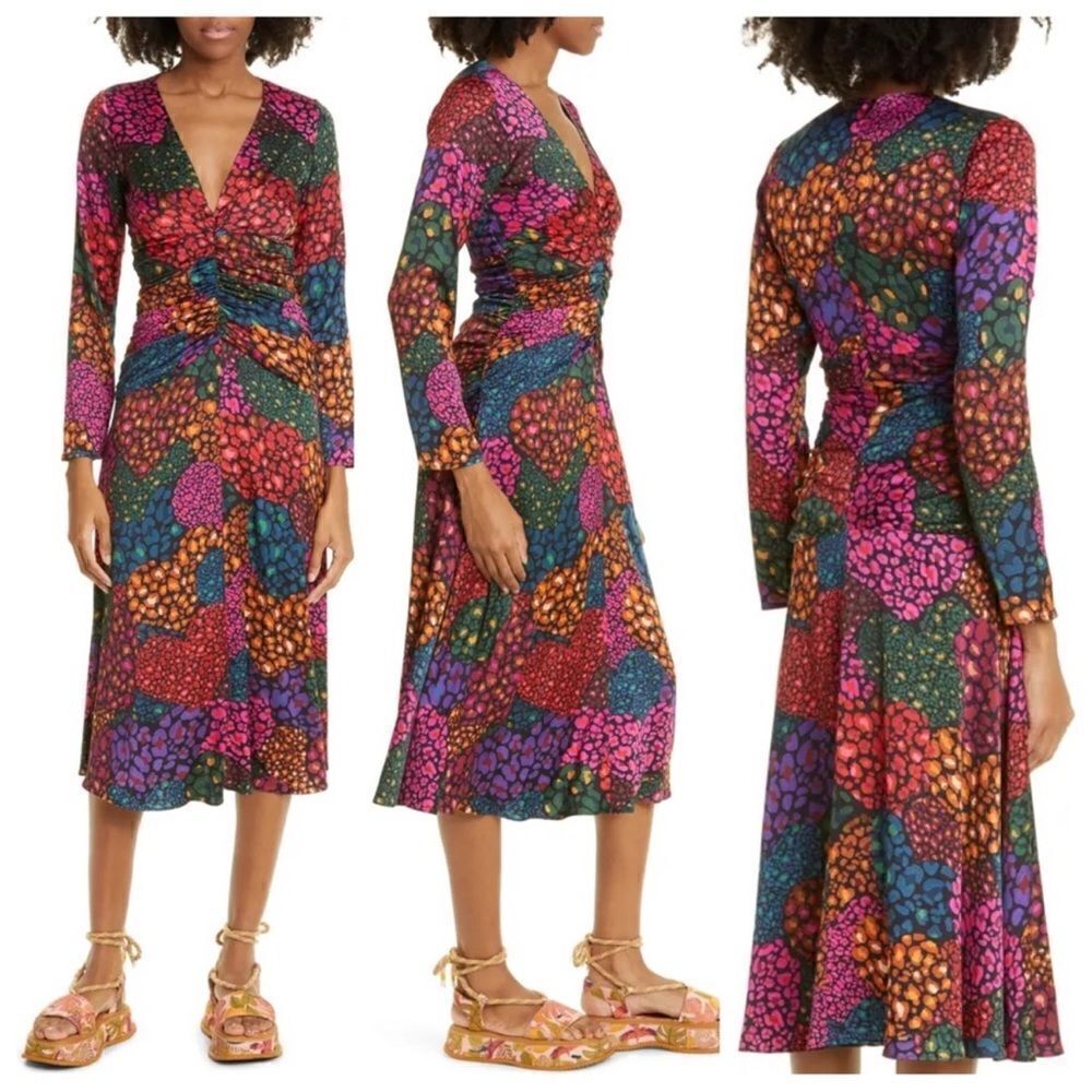 Farm Rio Rainbow Hearts Midi Dress Size S - Picture 8 of 10